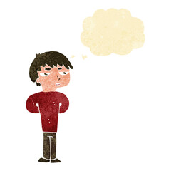 cartoon antisocial boy with thought bubble