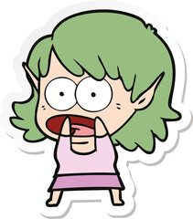 sticker of a cartoon shocked elf girl