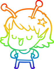 rainbow gradient line drawing happy alien girl cartoon