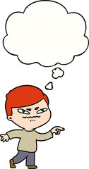 cartoon angry man pointing and thought bubble
