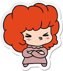 sticker cartoon of a cute cross kawaii girl