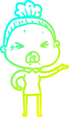 cold gradient line drawing cartoon angry old woman