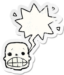 cartoon skull and speech bubble distressed sticker