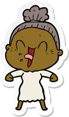 sticker of a cartoon happy old woman