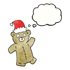 thought bubble textured cartoon teddy bear wearing christmas hat