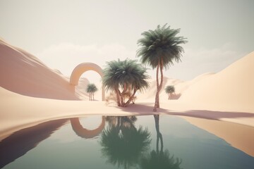 A minimalist landscape with a scenic desert or oasis, Generative AI