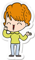 sticker of a cartoon laughing woman