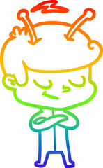 rainbow gradient line drawing friendly cartoon spaceman