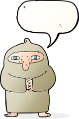 cartoon monk in robe with speech bubble