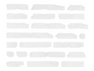 Collection of adhesive tape pieces on transparent background, isolated	