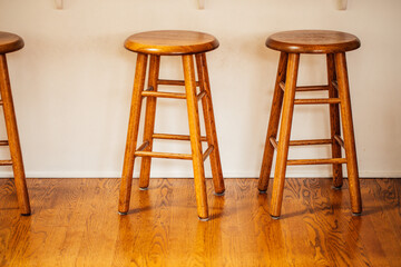 wooden bar stools in the kitchen