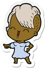 sticker of a happy cartoon hipster girl