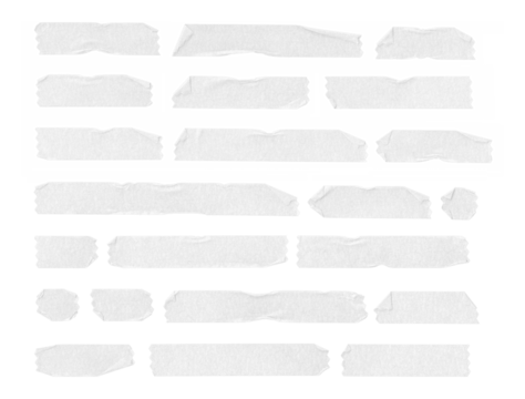 Collection of adhesive tape pieces on transparent background, isolated	