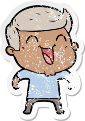 distressed sticker of a cartoon man laughing