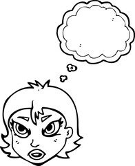 thought bubble cartoon angry female face