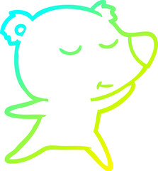 cold gradient line drawing happy cartoon polar bear dancing