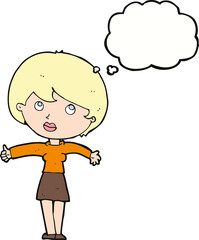 cartoon woman giving thumbs up with thought bubble