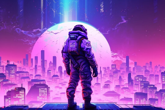 astronaut city in the night