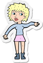 sticker of a cartoon friendly woman waving