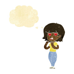 cartoon woman in love with thought bubble