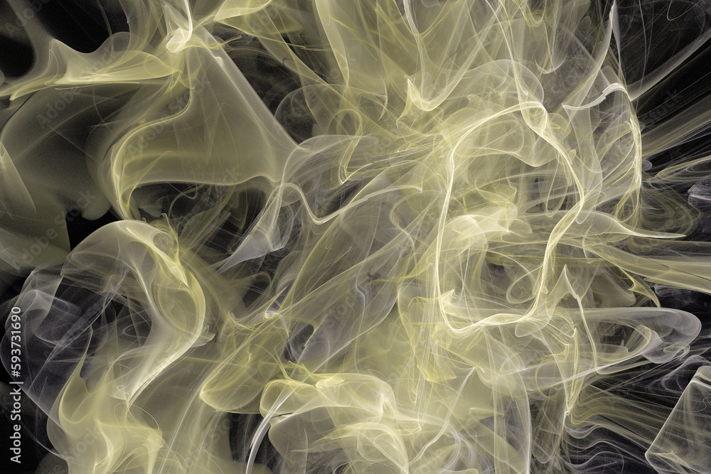 Aufkleber yellow pattern of crooked waves on a black background. abstract fractal 3d rendering
