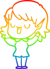 rainbow gradient line drawing cartoon elf girl