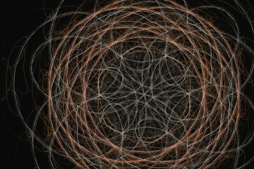 Orange gray pattern of crooked threads on a black background. Abstract fractal 3D rendering