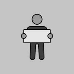 Man standing and holding in hands banner icon