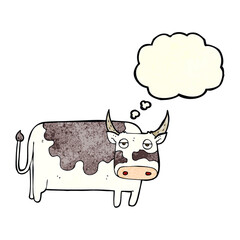 cartoon cow with thought bubble