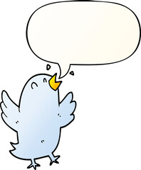 cartoon bird singing and speech bubble in smooth gradient style