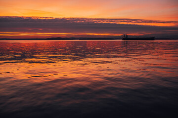 Fototapeta na wymiar orange, purple sunset over the Puget Sound, Seattle