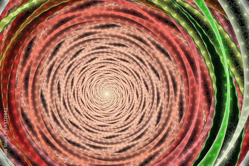 Poster red swirling pattern of crooked ribbons on a black background. abstract fractal 3d rendering