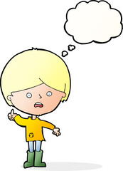 cartoon unhappy boy with thought bubble