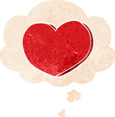 cartoon love heart and thought bubble in retro textured style