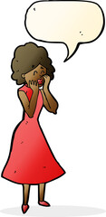 cartoon worried woman with speech bubble