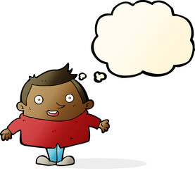 cartoon happy man with thought bubble