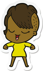 sticker of a happy cartoon girl