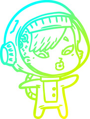 cold gradient line drawing cartoon astronaut woman