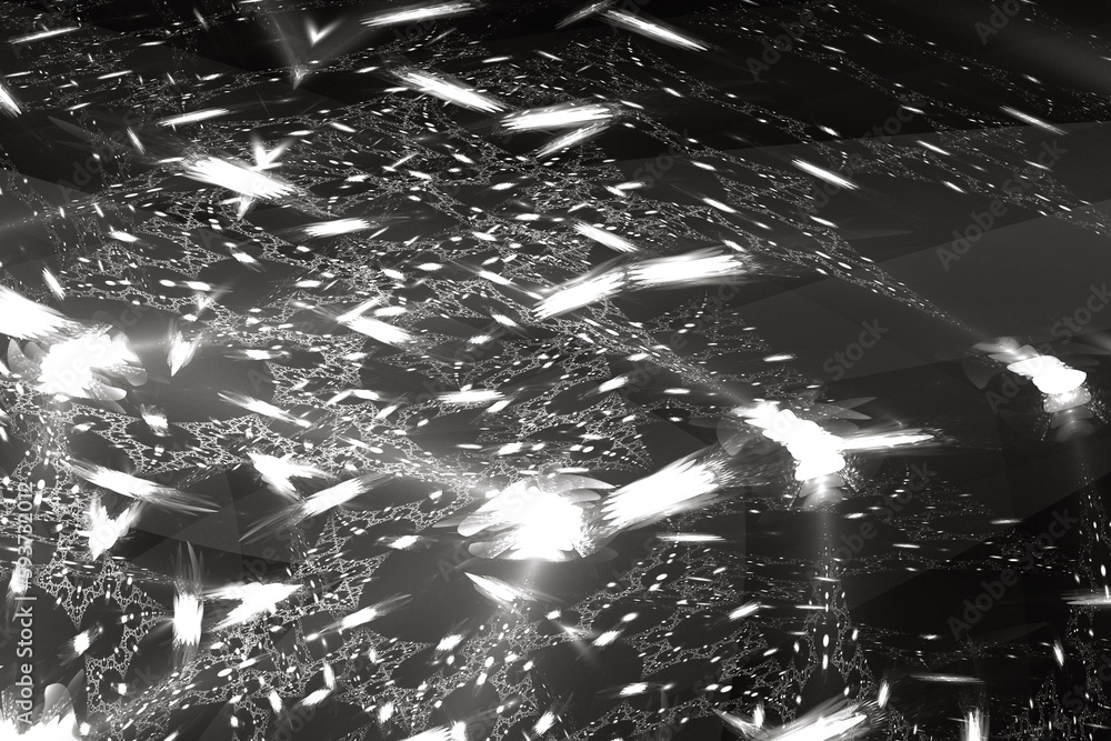 Aufkleber white pattern of crooked strokes on a black background. abstract fractal 3d rendering