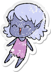 distressed sticker of a cartoon elf girl