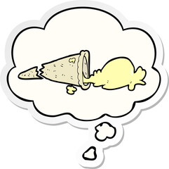 cartoon dropped ice cream and thought bubble as a printed sticker