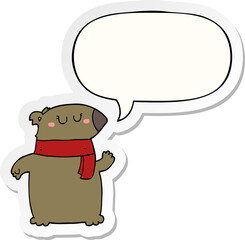 cartoon bear and scarf and speech bubble sticker