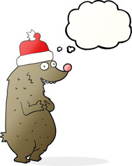 thought bubble cartoon bear wearing christmas hat