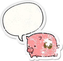 cartoon pig and speech bubble distressed sticker