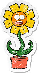 distressed sticker of a cartoon shocked flower