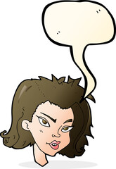 cartoon female face with speech bubble