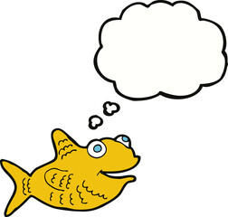 cartoon happy fish with thought bubble