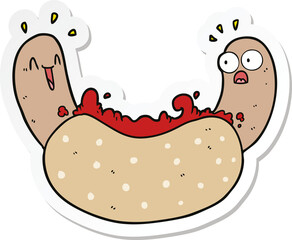sticker of a cartoon hotdog