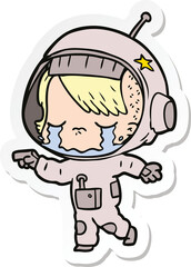 sticker of a cartoon crying astronaut girl