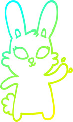 cold gradient line drawing cute cartoon rabbit waving
